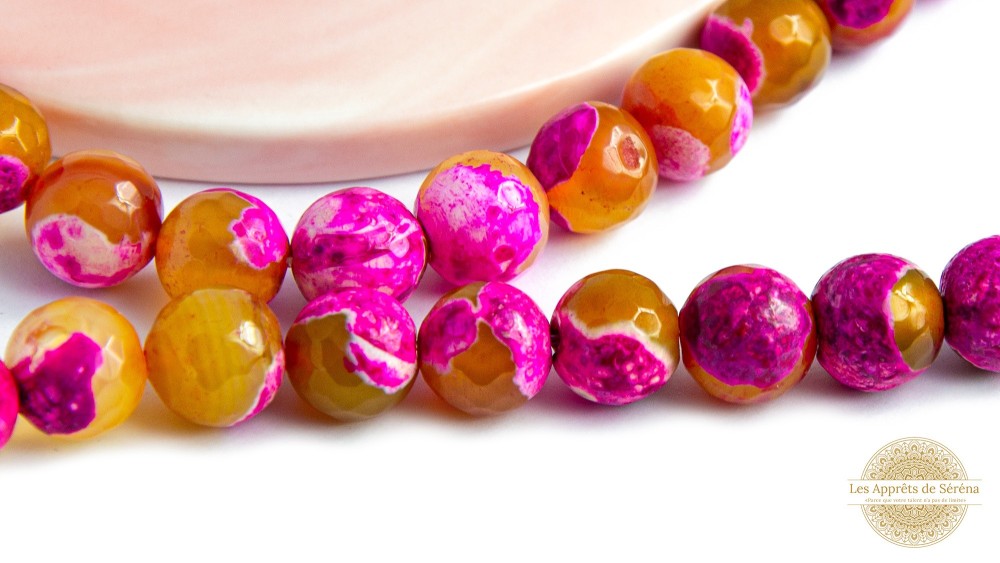 Perles à facettes 10mm agate craquelée teintée sorbet/Grade A