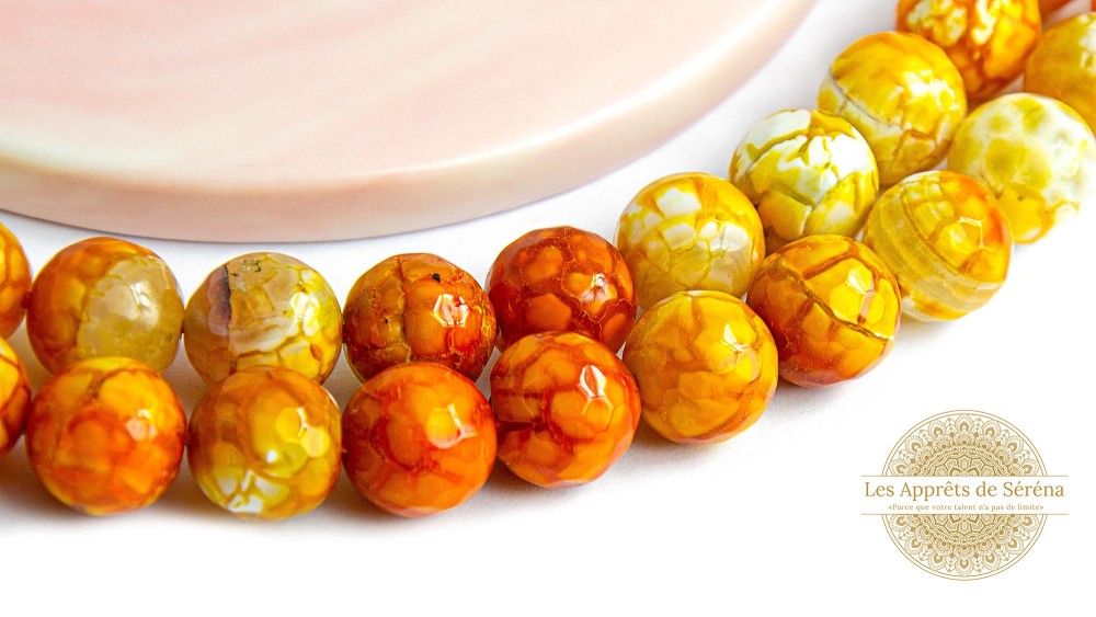 Perles à facettes 10mm agate craquelée teintée orange