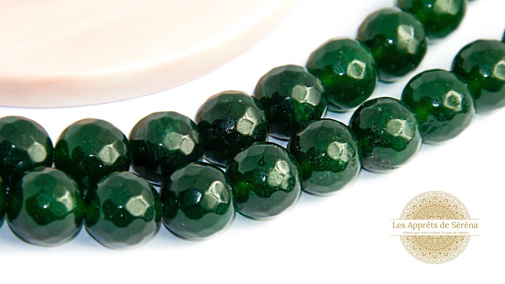 Perles à facettes 10mm jade naturelle teintée vert forêt