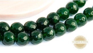 Perles à facettes 10mm jade naturelle teintée vert forêt