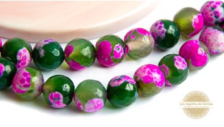 Perles à facettes 10mm agate de feu teintée pinky lime