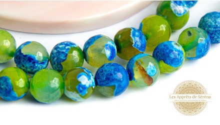 Perles à facettes 10mm agate de feu teintée aqua lime