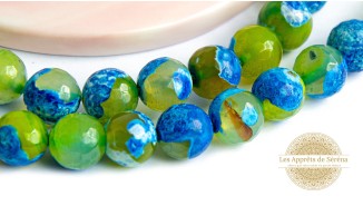 Perles à facettes 10mm agate de feu teintée aqua lime