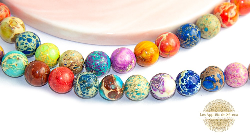 Perles rondes lisses 8mm jaspe impérial naturel coloré