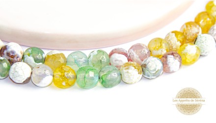30 Perles 6mm à facettes en agate de feu naturelle teintée jaune