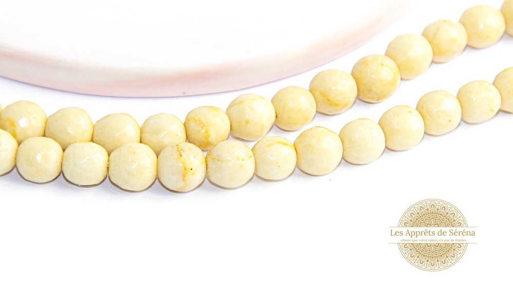 30 Perles 6mm à facettes en os fossilisé