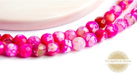 30 Perles à facettes 6mm en agate de feu teintée fuchsia