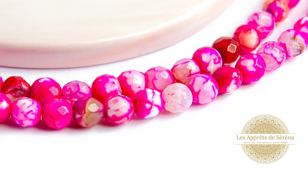 30 Perles à facettes 6mm en agate de feu teintée fuchsia