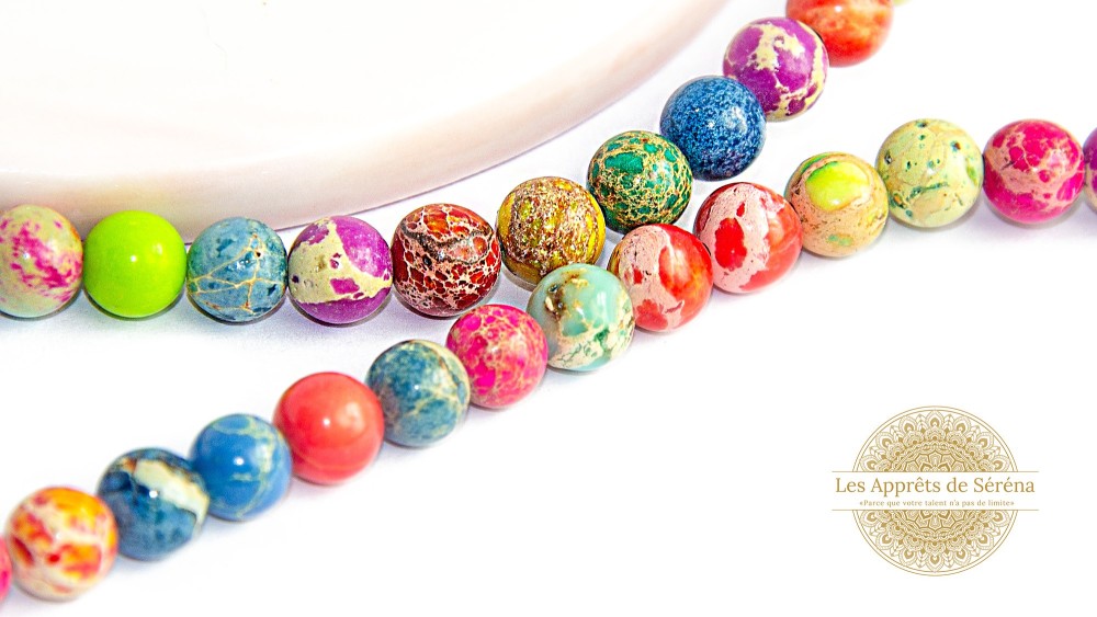 30 Perles lisses 6mm en jaspe impériale multicolore