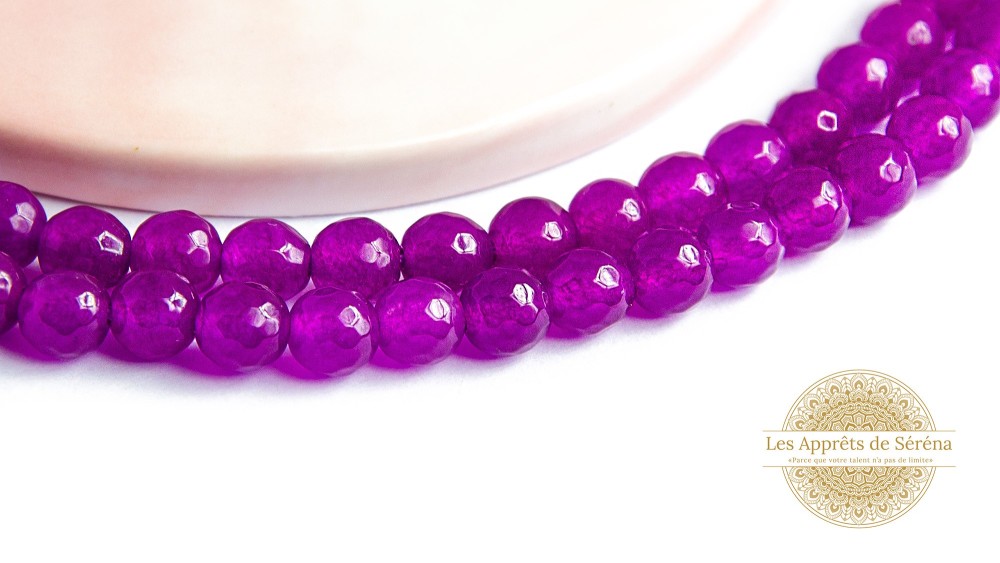 30 Perles à facettes 6mm en jade blanc teinté violet