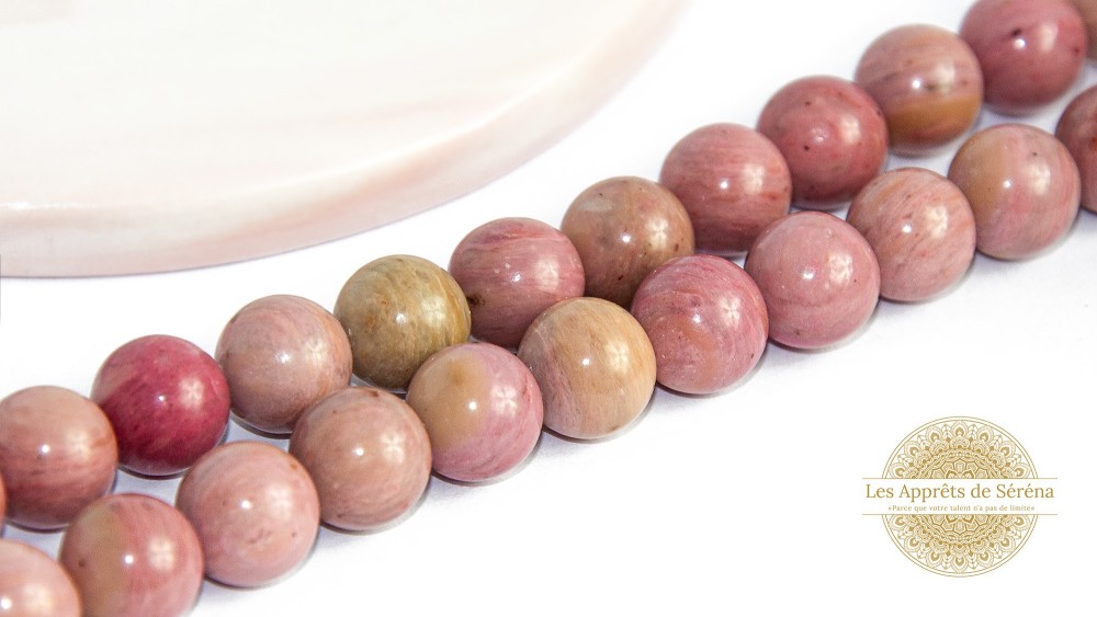 Perles rondes lisses 8mm rhodonite naturelle