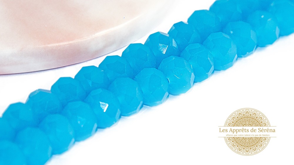 50 Perles abaques à facettes 8x6mm bleu lagon opale