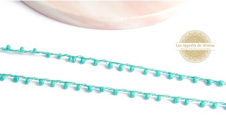 Fil coton perlé de rocailles turquoises 2mm