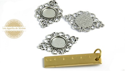 Connecteurs rétro baroque supports cabochons 18mm en zamak argent