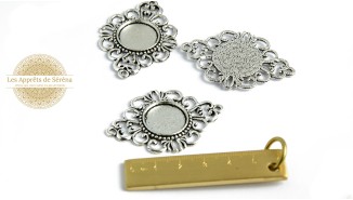 Connecteurs rétro baroque supports cabochons 18mm en zamak argent