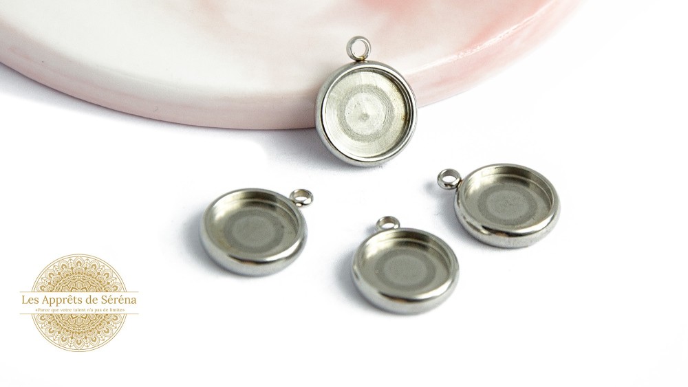 Pendentifs supports cabochons  10mm en acier inoxydable
