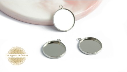 Médaillons supports cabochons 16mm en acier inoxydable coloris argent
