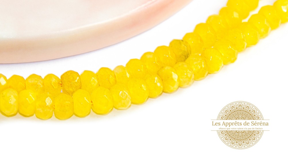 50 Perles abaques à facettes 4x2mm en jade naturelle teintée jaune