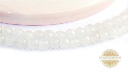 50 Perles rondes à facettes 4mm en jade blanc