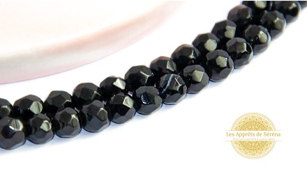50 Perles à facettes 4mm en agate naturelle teintée noire