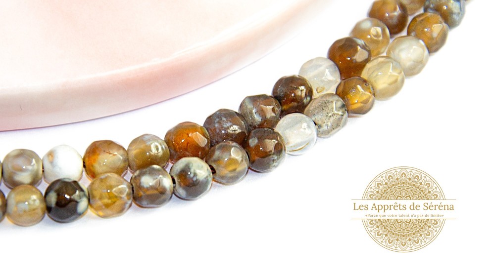 50 Perles à facettes 4x2mm en agate de feu teintée marron