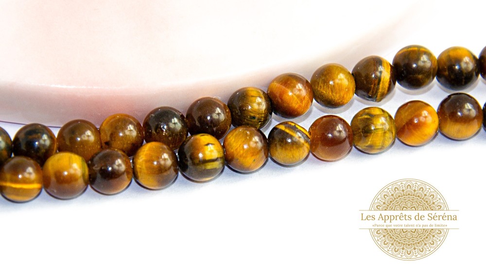 50 Perles rondes lisses 4mm en œil de tigre grade ab+