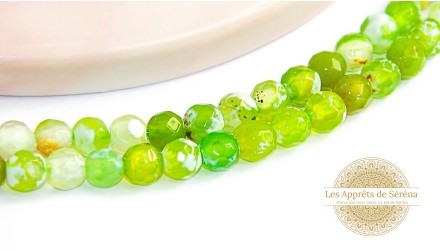 50 Perles à facettes 4x2mm en agate de feu naturelle teintée vert