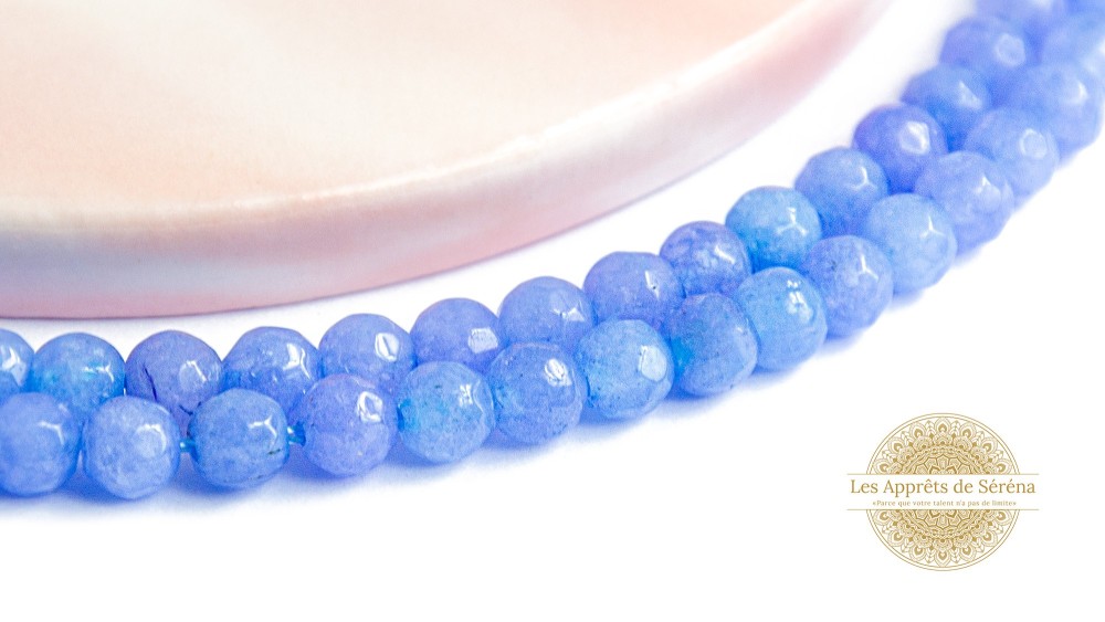 50 Perles à facettes 4x2mm en jade naturelle teintée bleu ciel