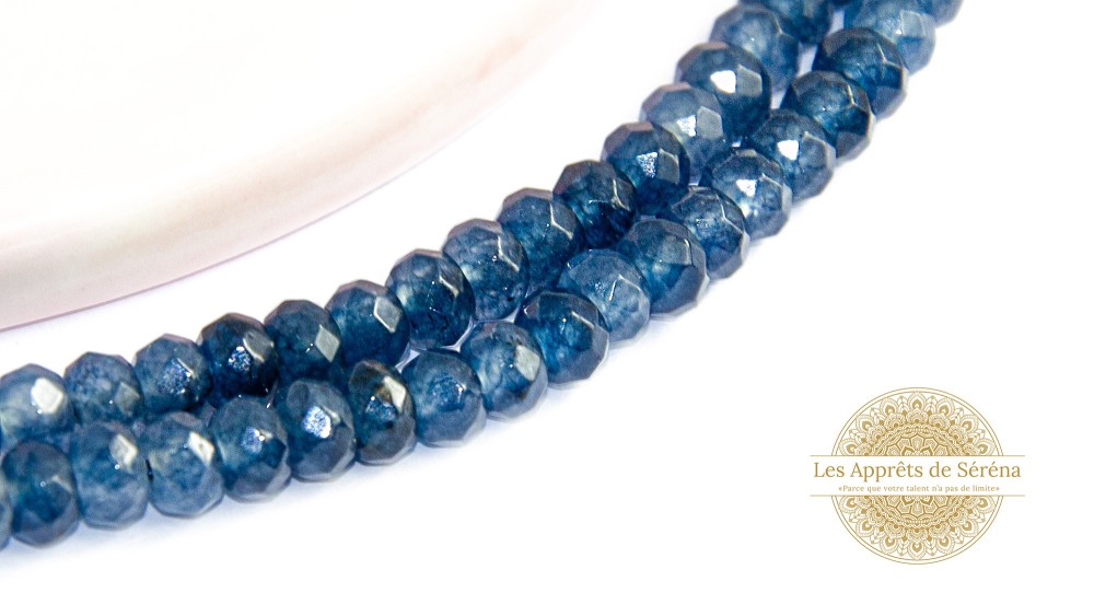 50 Perles à facettes 4x2mm en jade naturelle teintée bleu marine