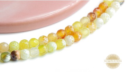50 Perles abaques à facettes 4x2mm en agate de feu naturelle teintée jaune