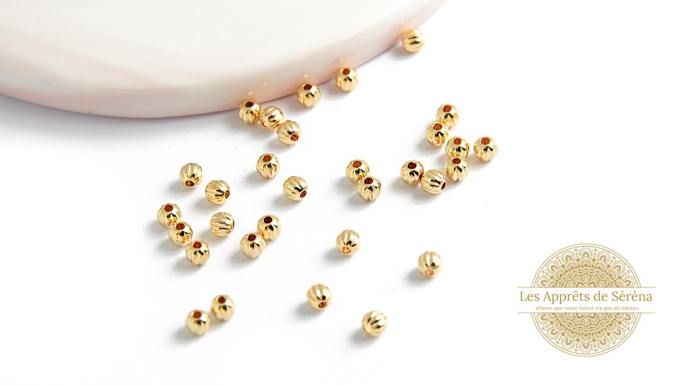 Perles 3mm laiton plaqué or 18K