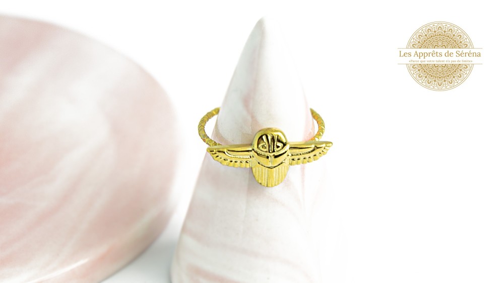 Bague scarabée acier plaqué or 18K