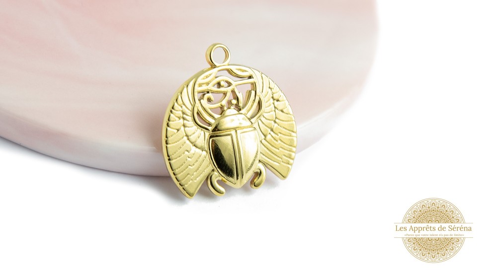 Pendentif scarabée acier inoxydable plaqué or 18K