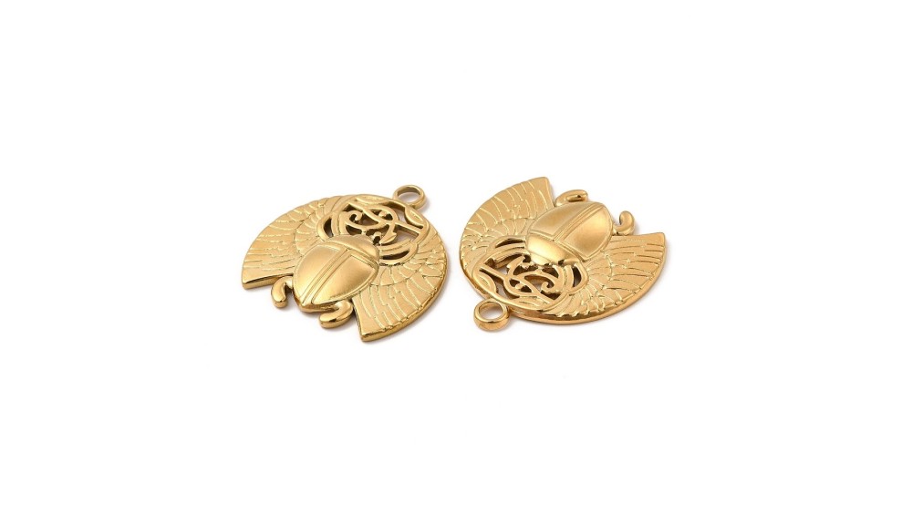 Pendentif scarabée acier inoxydable plaqué or 18K