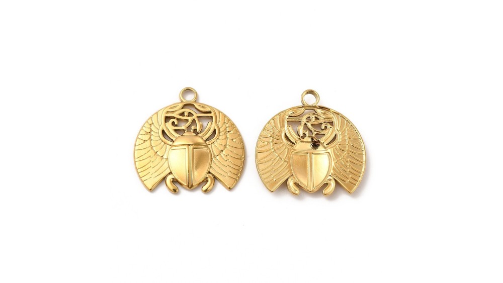 Pendentif scarabée acier inoxydable plaqué or 18K
