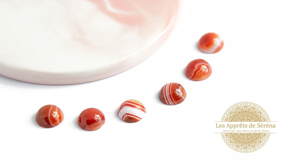 Cabochons 10mm en agate à rayures naturelle orange