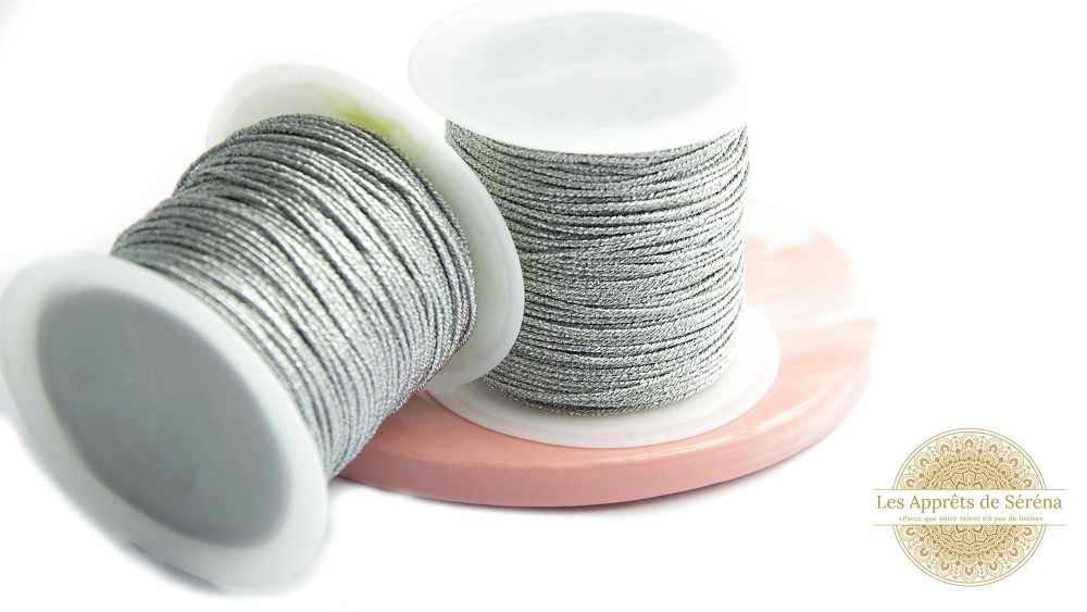 Fil nylon tressé argent 1mm pour création bijoux
