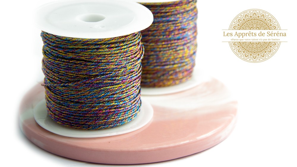 Fil nylon tressé irisé vif multicolore 1mm