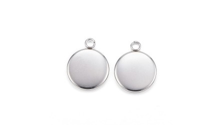 Pendentifs supports cabochon 10mm acier argent  médaillon pour collier. Apprêts bijoux