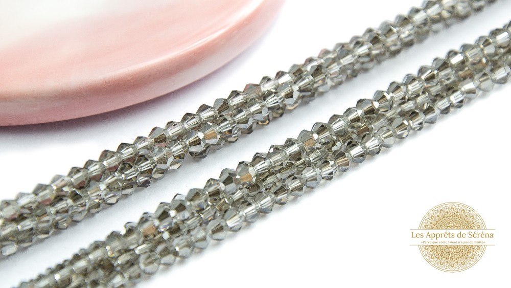 Perles toupies à facettes 3x3.5mm grises