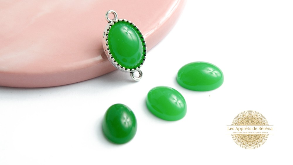 Cabochons acétate 14x10mm vert pomme x 6