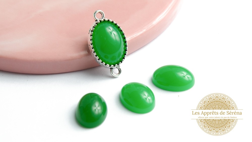Cabochons acétate 14x10mm vert pomme x 6