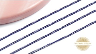 Chaîne acier bleu jean et or  maille gourmette 2x3mm