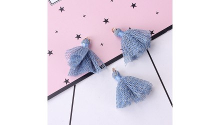 Pompon tulle bleu pailleté or