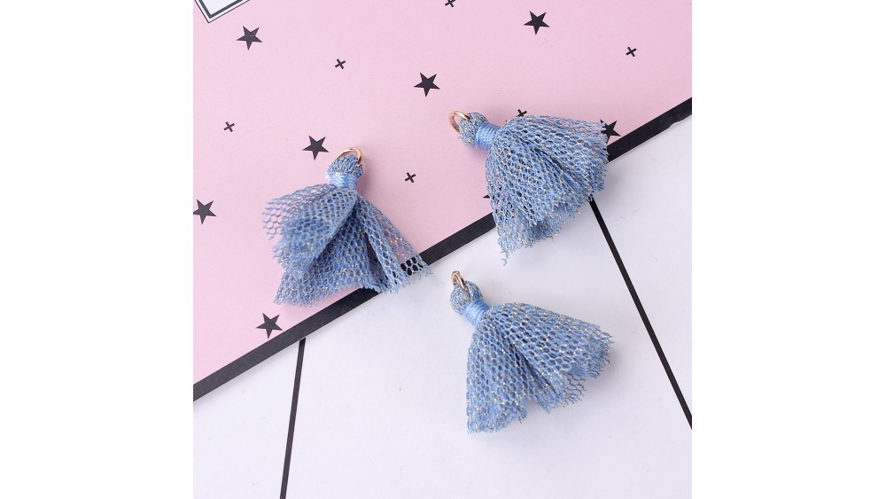 Pompon tulle bleu pailleté or