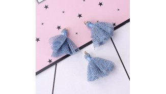 Pompon tulle bleu pailleté or