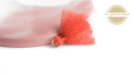 Pompon tulle corail pailleté or