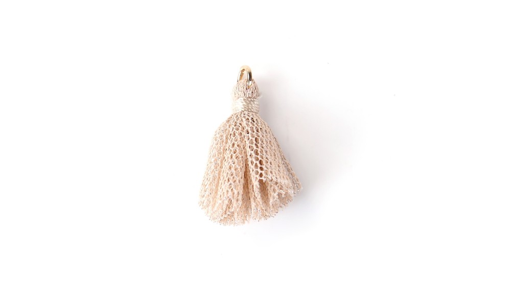 Pompon tulle beige pailleté or