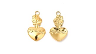 Pendentif coeur flamboyant en acier plaqué or 18K
