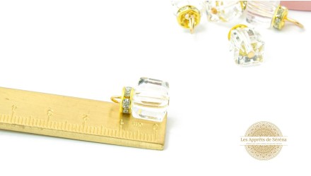 Pendentif cube cristal strass et laiton
